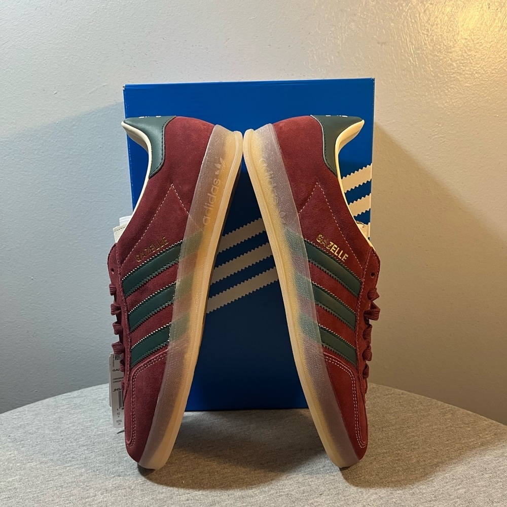 Adidas Gazelle Indoor Burgundy Red Green Gum Bottom Retro Men's Size 10.5 JH5403 - Picture 7 of 11